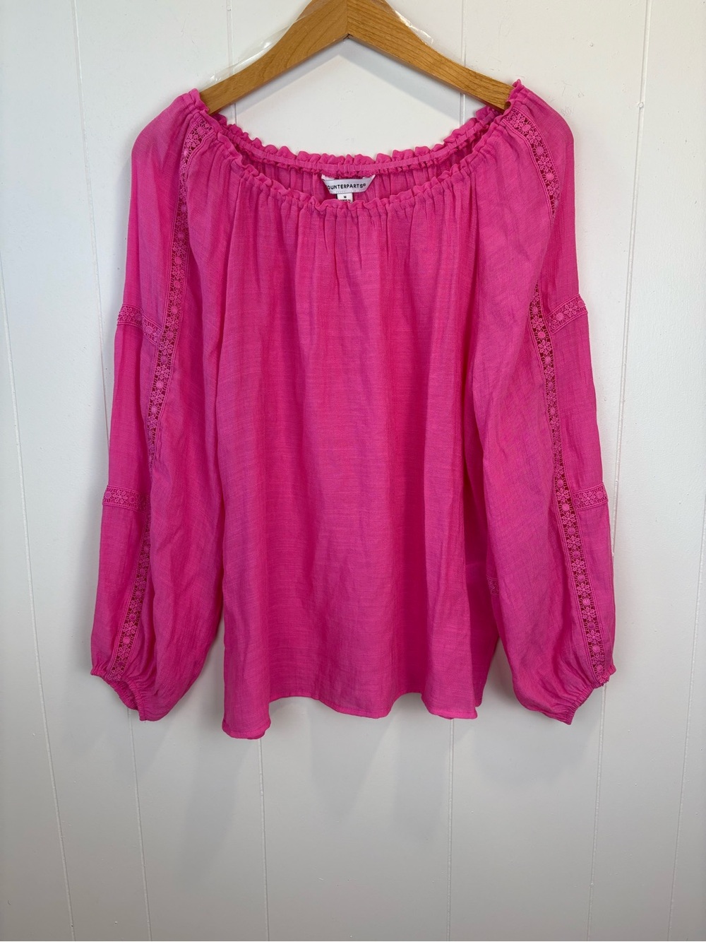 Bright Pink Lightweight Blouse with Embroidery Detail on Sleeves